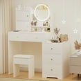 thumbnail image 3 of White LED Makeup Vanity Desk Set with Mirror & Cushioned Chair, 3 Color Lighting, 5 Drawers, Modern Dressing Table for Bedroom, 3 of 11