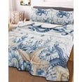 thumbnail image 3 of Quilts Full Size Bedding Set, Blue Octopus Coastal Lightweight Quilted Comforter, Beach Starfish Nautical Coral Retro Soft Reversible Bedspread Coverlet with Pillow Covers for All Season, 78" x 90", 3 of 7