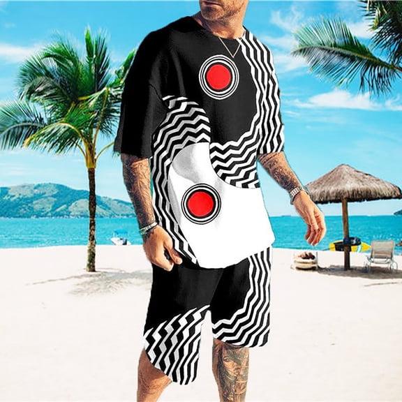 Vedolay Short Outfits Men’s Spring Summer 2-Piece Fashion Set Beach Short Sleeves Shirt and Short Set,White 3XL