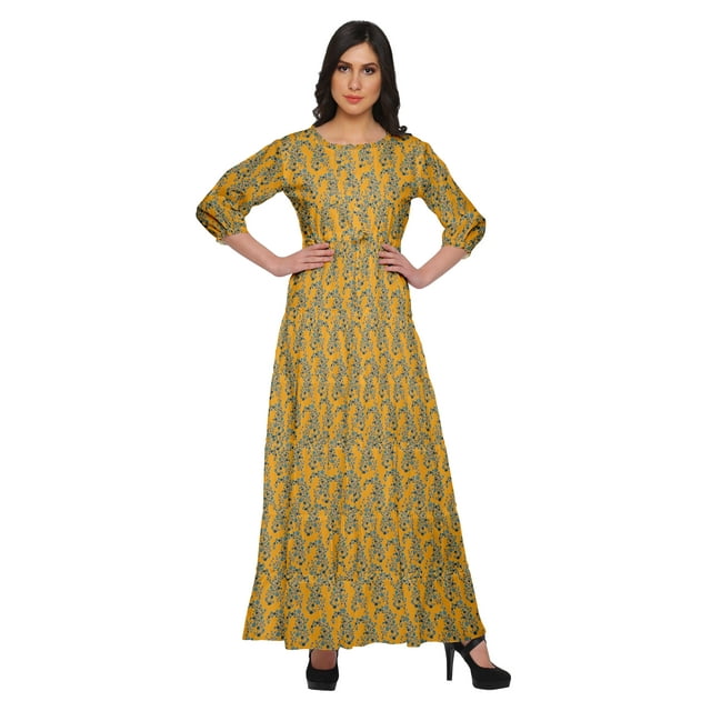 Moomaya Robe Longue à Col Rond à Manches 3/4 pour Femmes Grande Taille Vêtements d'Été