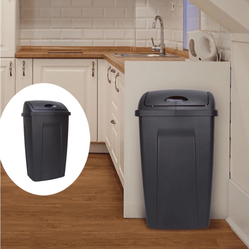 Xiaopangcheng 13 Gallon Swing Top Kitchen Trash Can - Plastic, Removable Lid - 1pc, Black — Residential Use, Standard Application