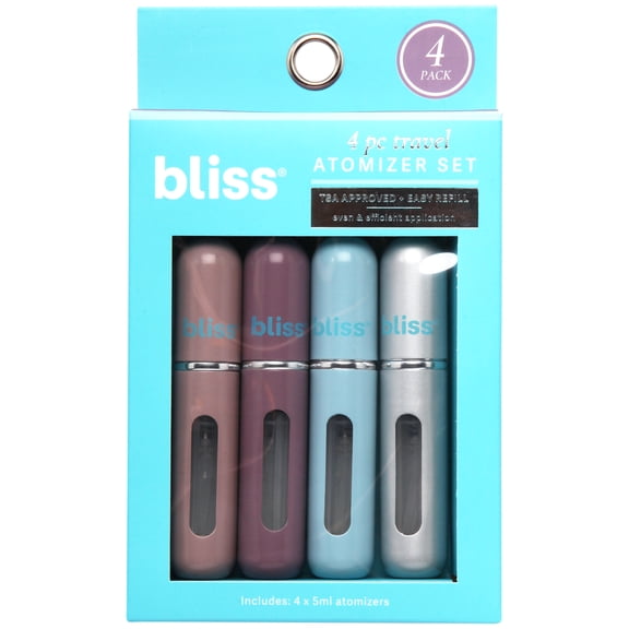 Bliss Atomizer Spray Bottle Set - 4 Pack Leak Proof Refillable Perfume Atomizer Travel Spray Bottle