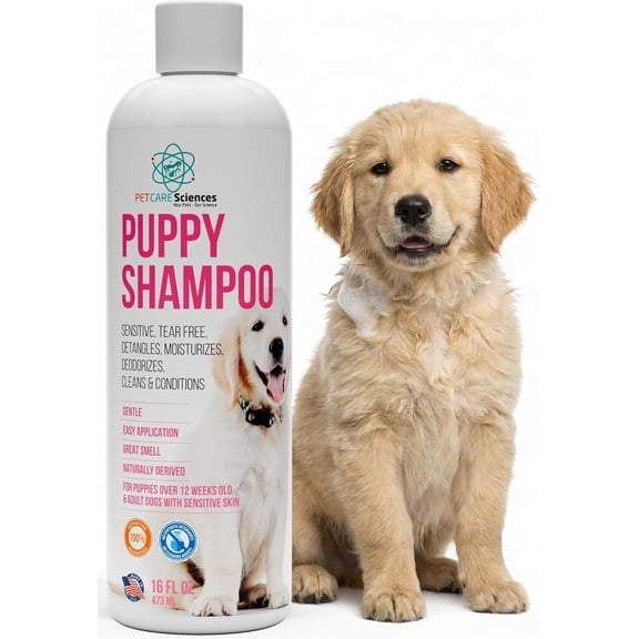PET CARE Sciences 16 fl oz Tearless Puppy Shampoo and Conditioner - Anti Itch Dog Shampoo Sensitive Skin - Coconut Oil Oatmeal Pet Shampoo for Puppies, Made in The USA