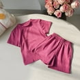 thumbnail image 4 of Odeerbi 1-10 Years Kids Boys Girls Summer Outfits Solid Color Cotton Short Sleeve T-Shirt Shorts Two-piece Set Cute Soft Loungewear Kids Boys Girls Clothes, 4 of 5