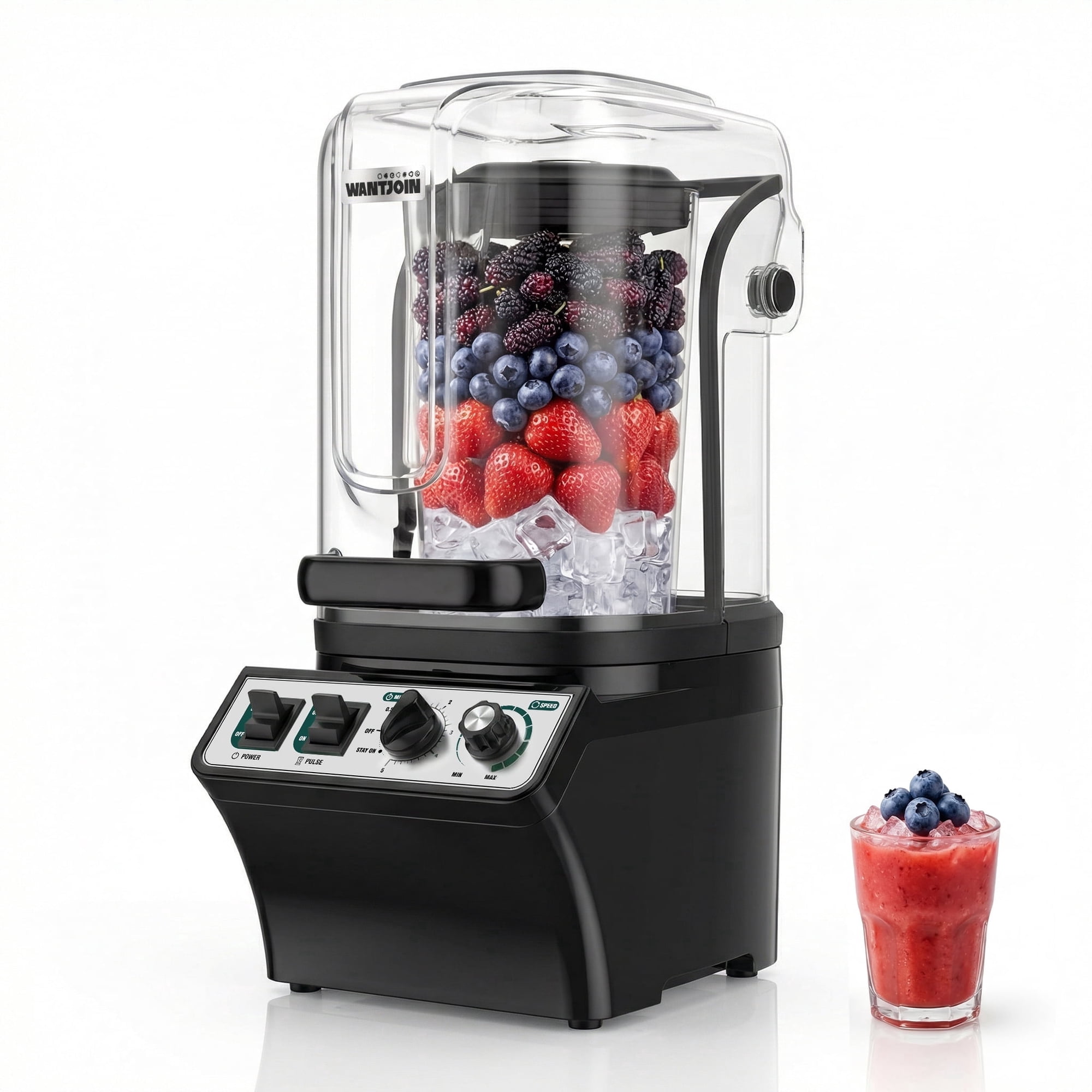 WantJoin Blender-Commercial Blender with Soundproof Shield, Enclosure 2200W ,Quiet Professional-Grade Power,Self-Cleaning,Gray