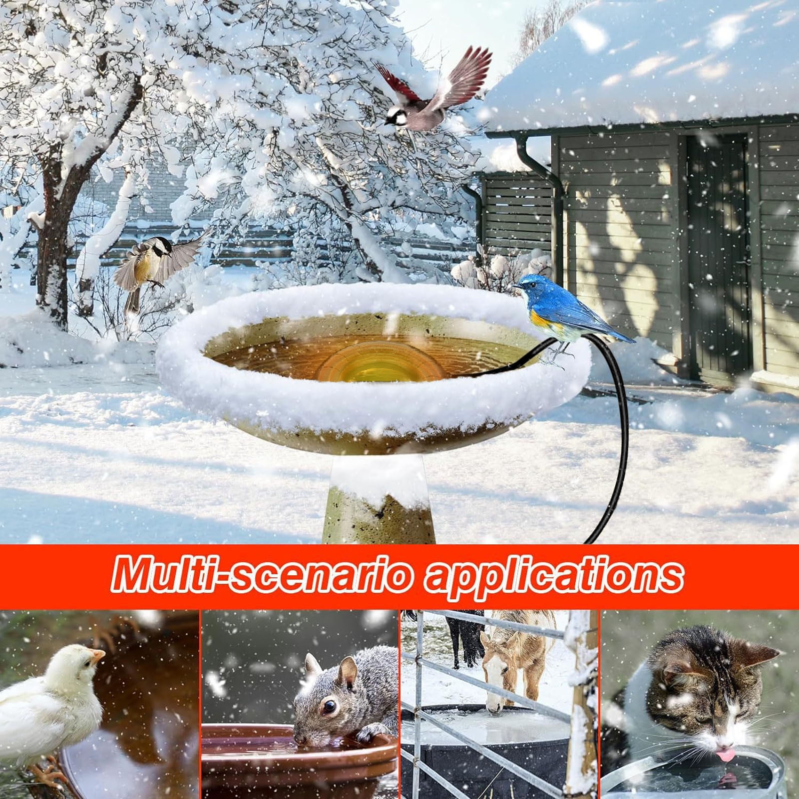 Submersible Water Heater and Deicer for Livestock Tank, Automatic Thermostat Controlled Stock Tank Heater, Ice Melter for Winter Animal Drinking Water