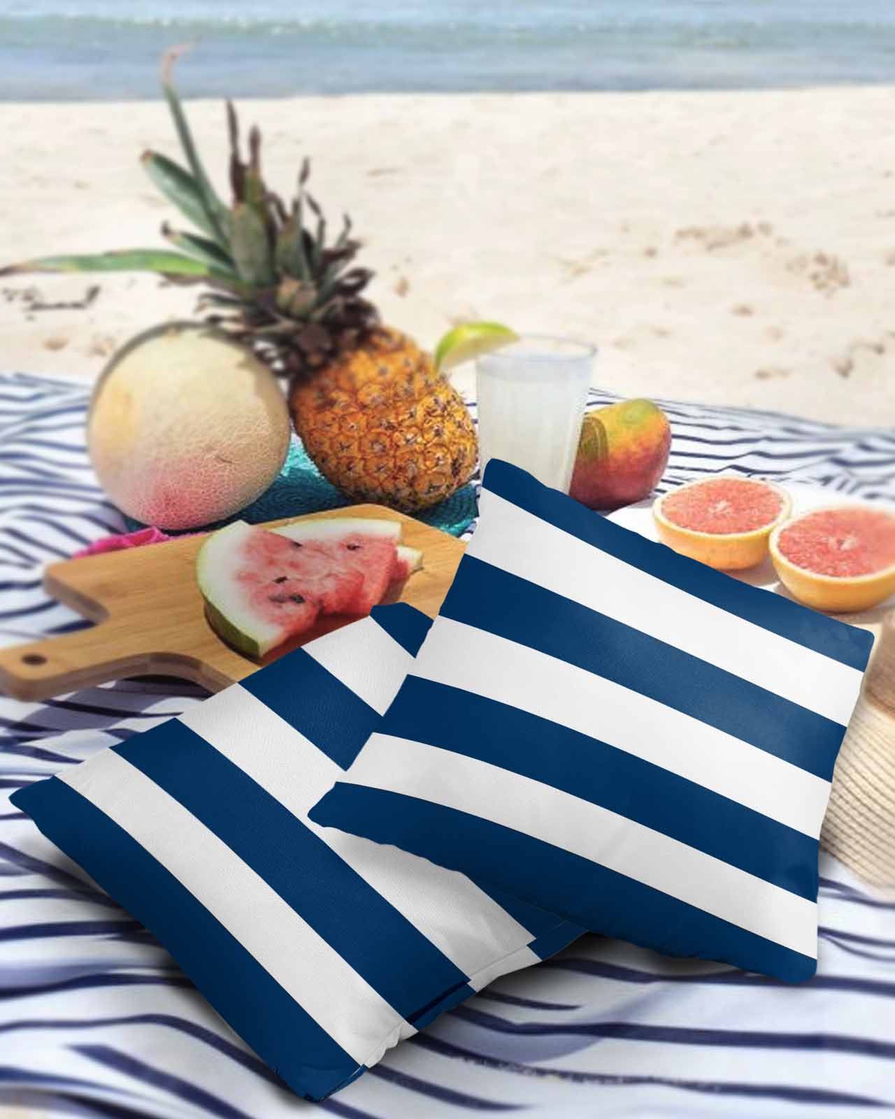 Pack of 2 Outdoor Pillow Covers, Classic Blue and White Stripe Pattern Waterproof Square Throw Pillowcase Cushion Decorative Pillow Covers for Couch Patio Tent, 18x18 in