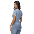 thumbnail image 2 of Women Summer Short Sleeve Shirts Crewneck Striped Color Block T Shirts Slim Fit Basic Tee Tops, 2 of 6