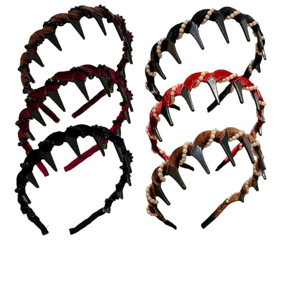 6 Pack Vintage High Cranium Artificial Pearl Hairband, 2025 High Cranium Headband, Elegant Braided Pearls Headbands with Teeth, Bridal Hair Hoop Rhinestones Hairs Accessories,All