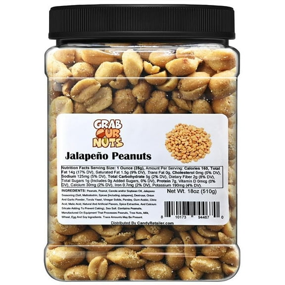 Grab Our Nuts Jalapeno Flavored Roasted Peanuts - High Protein Snack - 18 Ounces