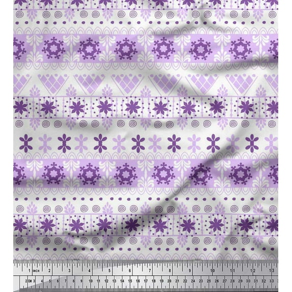 Soimoi Silk Fabric Stripe & Snowflake Ethnic Printed Fabric 1 Yard 42 Inch Wide
