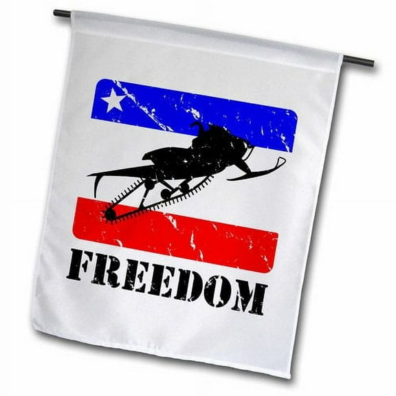 3dRose, Distressed image of a Snowmobile on a red, white and blue banner, 18 x 27 inch Garden Flag