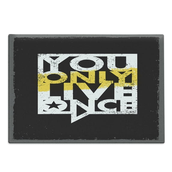 YOLO Cutting Board, Contemporary Style Message on Life in a Speech Bubble Grunge Background, Decorative Tempered Glass Cutting and Serving Board, Large Size, Black White and Yellow, by Ambesonne