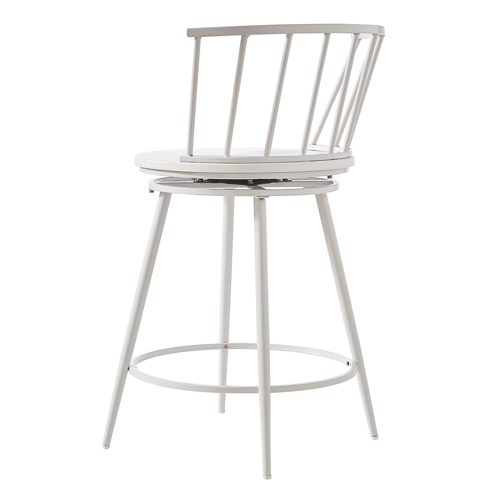 Weston Home Castor Windsor Metal Swivel Counter Stool with Low Spindle Back, Set of 2, White
