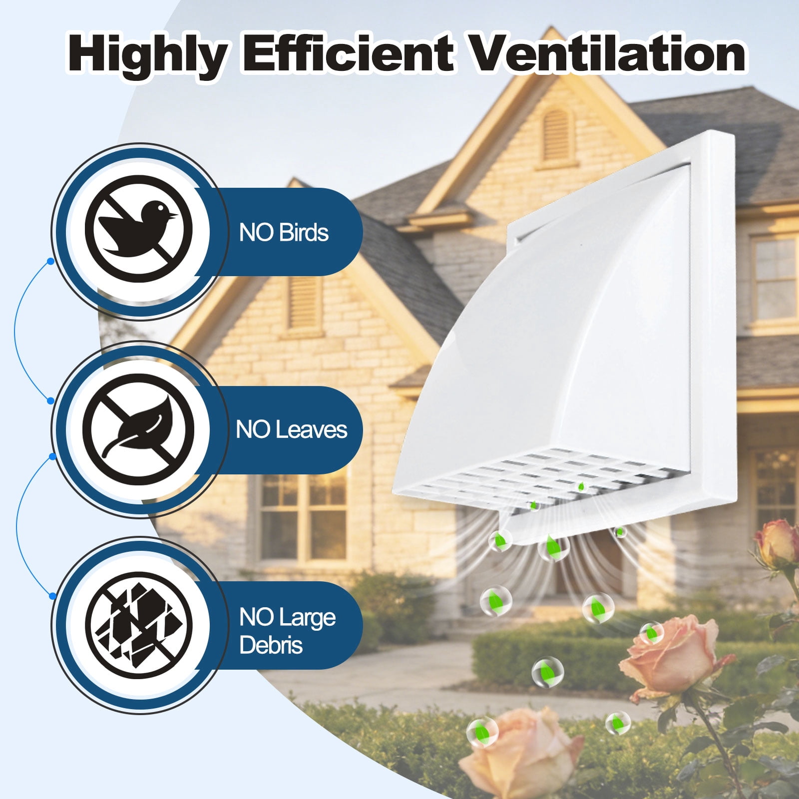Uxcell Dryer Vent Cover  (4" OD)  - Exterior Wall Air Vent Covers ABS Plastic Weatherproof Protection Hood with Backdraft Damper for Kitchen/Bathroom/Garage/Outdoor, White