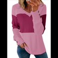 thumbnail image 1 of Blusas Elegantes e Informales para Mujer, con Bloques de Color, de Larga y Cuello en V, para Otoño. Melocotón L, 1 of 6