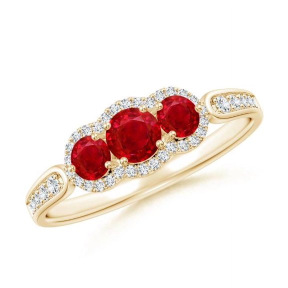 Round Shape Red Ruby CZ Diamond Band Ring Women 925 Sterling Silver Yellow Gold Plated July Birthstone Christmas New Year Gift Gemstone Jewelry