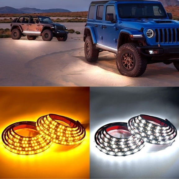 Waywe Truck Running Board Lights - 2PCS 70 Inch DRL LED Side Maker Light Kits for Extended and Crew Cab Trucks Pickup White Courtesy Amber Sequential Turn Signal Lighting Strips