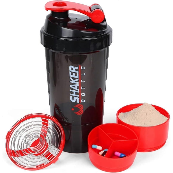 Protein shaker bottle 16oz shaker bottle for protein shakes,protein shaker with Storage and Mix Ball,3 Layer Leak Proof protein bottle