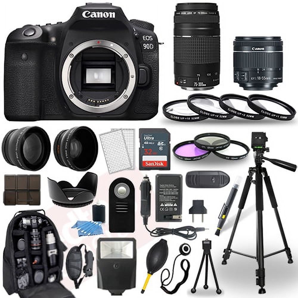 Canon EOS 90D DSLR Camera + 18-55mm STM + 75-300mm + 30 Piece Accessory Bundle - image 2 of 11