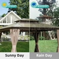 thumbnail image 2 of 10'x12' Hardtop Gazebo, Permanent Outdoor Gazebo with Polycarbonate Double Roof, Aluminum Gazebo Pavilion with Curtain and Net for Garden, Patio, Lawns, Deck, Backyard(Brown) 00021, 2 of 6