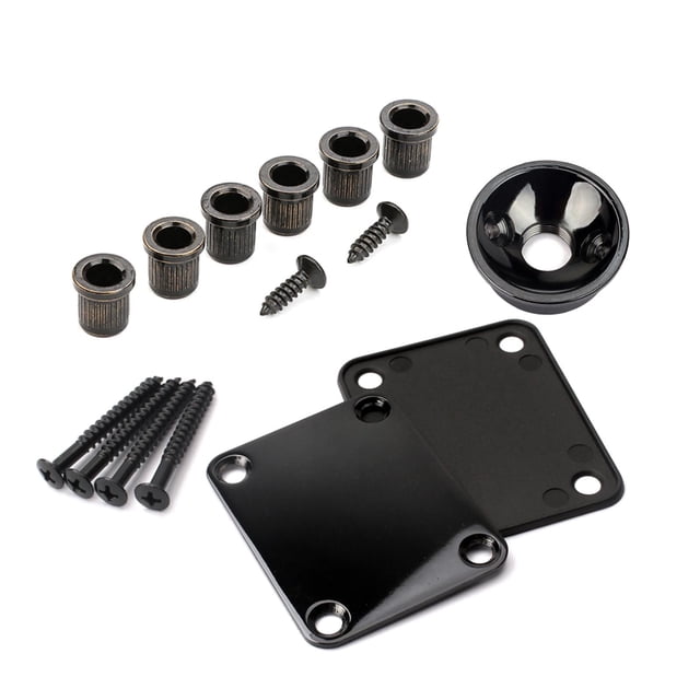 Juego de placas de mástil de guitarra, piezas de reparación, placa reforzada con tornillos de montaje, piezas de guitarra eléctrica para protección Negro