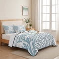 thumbnail image 5 of Twin Quilt Set 68''x86'', Light Blue Coastal Lightweight Summer Bedspread Coverlet Set with 2 Pillow Shams, Summer Beach Coral Shell Starfish Breathable All Season Quilt Bedding for Dorm/Bedroom, 5 of 9