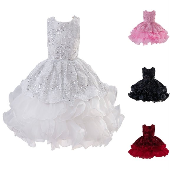 SGMVNU Toddler Girl's Pageant Dress Sequins Prom Dress Wedding Gown Dresses Birthday Party Formal Dress, Size 9-10 Years, White