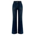 thumbnail image 4 of QURATI High Waisted Wide Leg Denim Jeans with Patch Pockets Womens Bottoms Blue L, 4 of 9