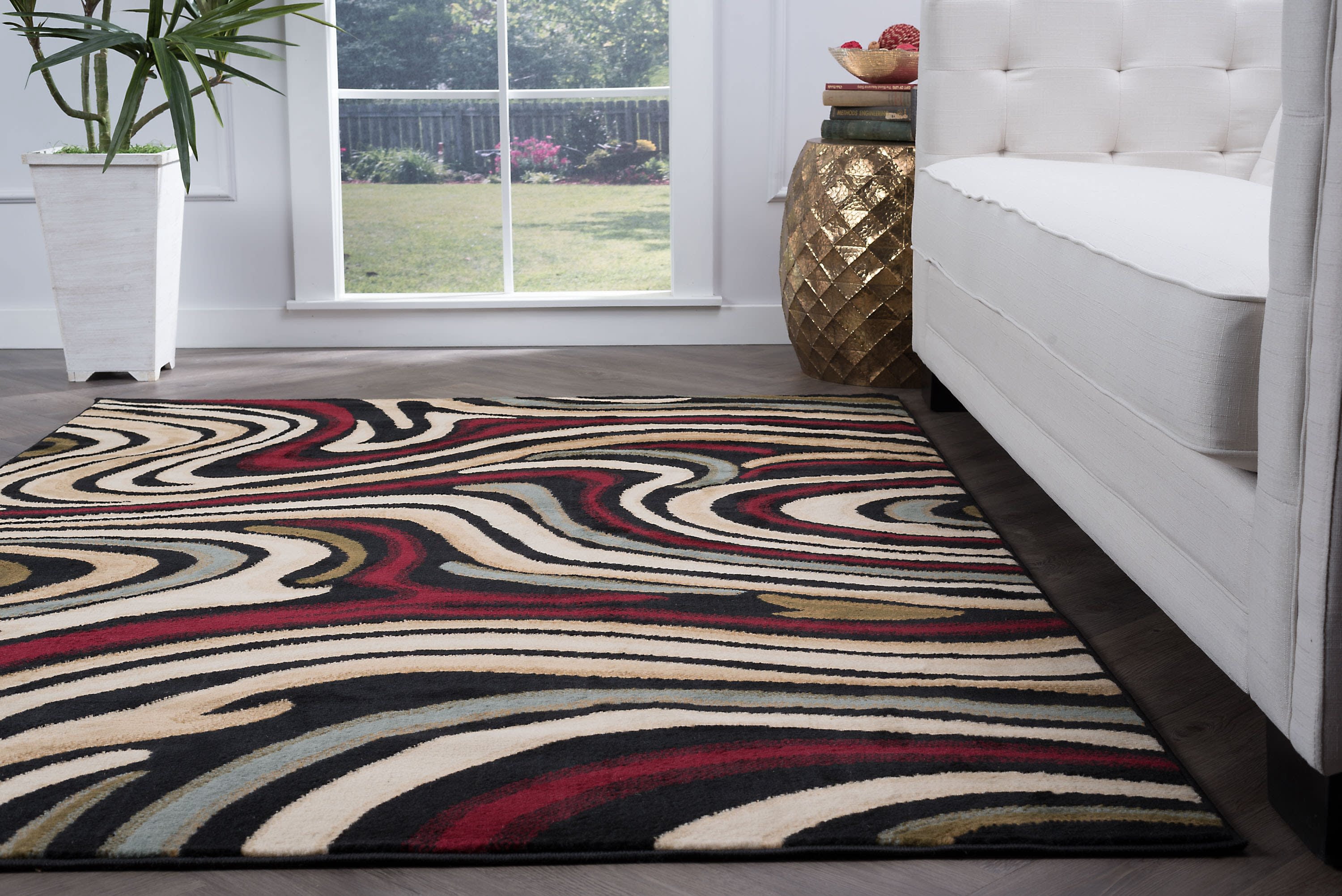 Contemporary 5x7 Area Rug (5' x 7') Abstract Black, Red Living Room Easy to Clean
