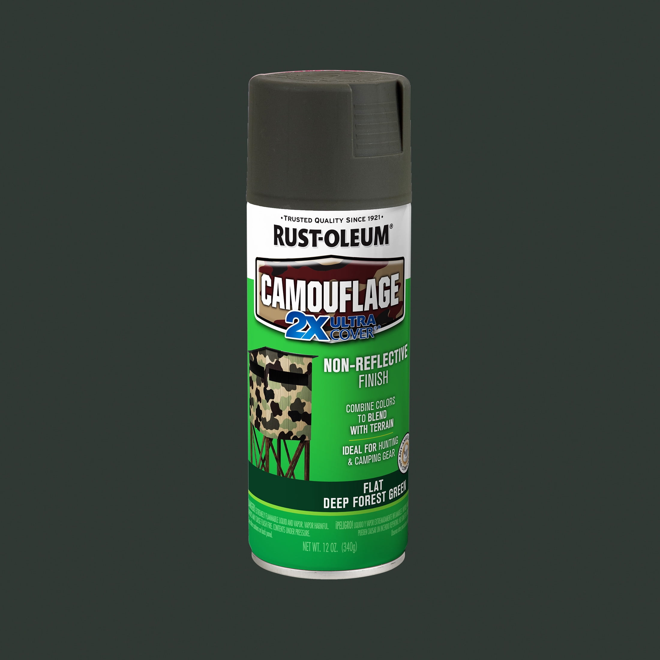 (2 pack) Deep Forest Green, Rust-Oleum Camouflage 2X Ultra Cover Flat Spray Paint-279175, 12 oz
