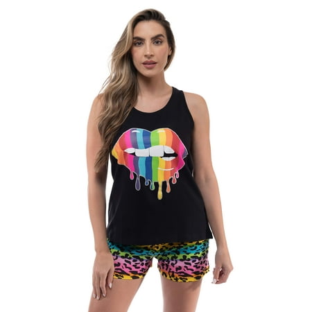 

Just Love 100% Cotton Women Sleepwear Pajama Sets (Black - Rainbow Lips Large)