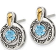 thumbnail image 2 of 14K/Silver Two-Tone Shey Couture Sterling Silver Antiqued With 14K Accent Light Swiss Blue Topaz Post Earrings (Width 12.3) (Length 17.1) - Jbsp, 2 of 5