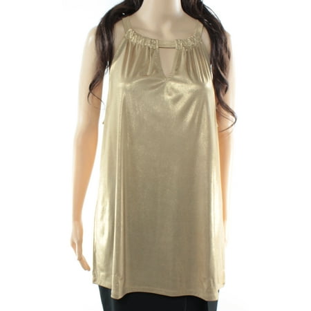 Keyhole Beaded Halter Top - INC NEW Gold Women's Size 2XL Keyhole Shimmer Stretch Halter Top