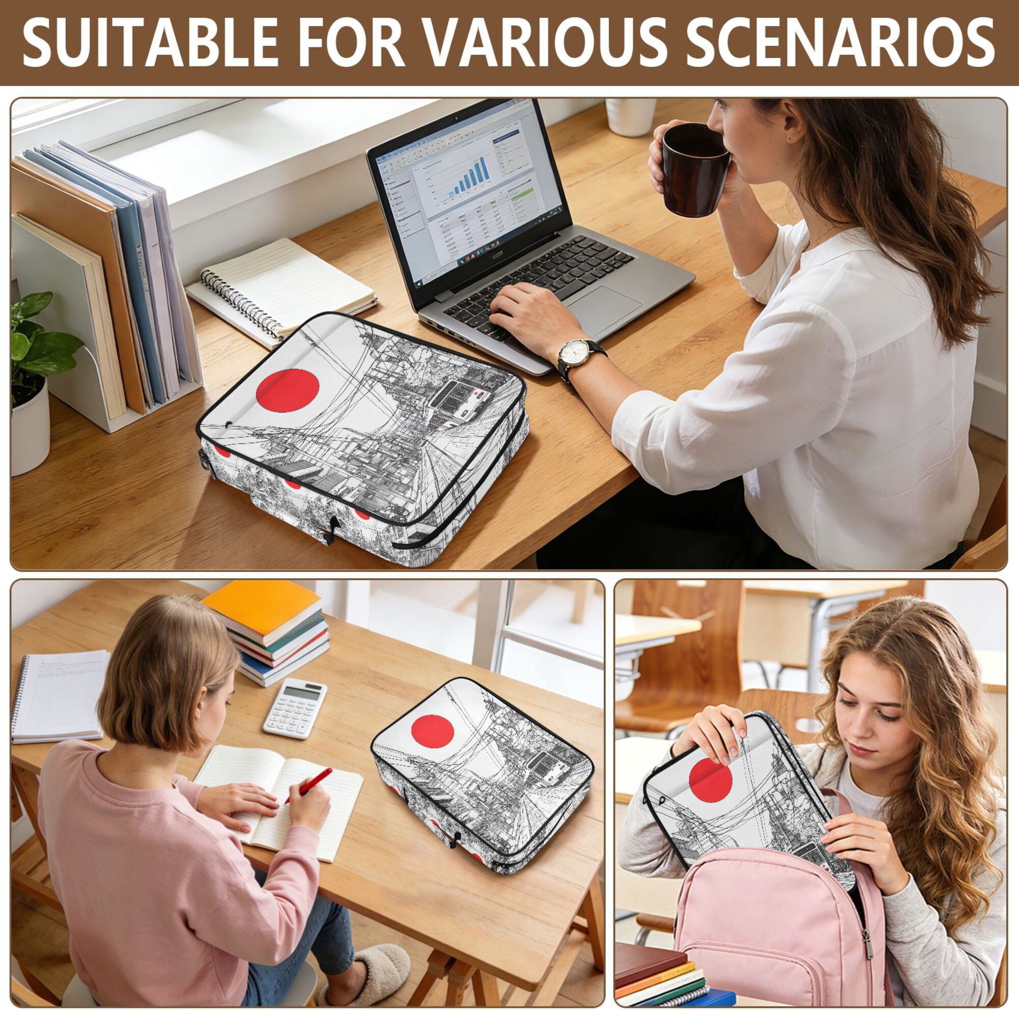 FORMRS Accordion File Folder A4 Size 7-Pocket Expanding Document Organizer Bag with 3 Ring Binder, White Streets