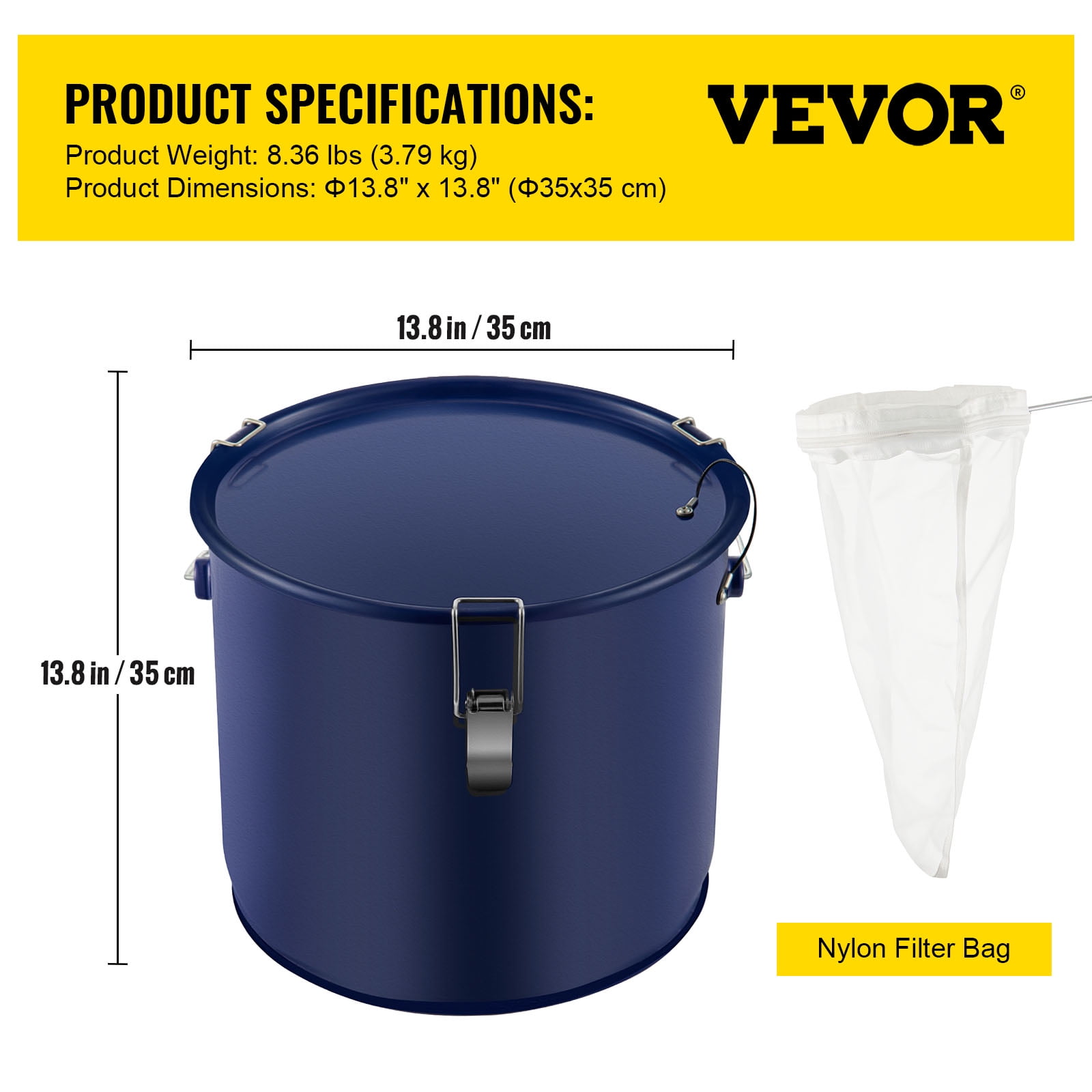 VEVOR Fryer Grease Bucket 10.6 Gal/40 L Coated Carbon Steel Oil Filter Pot with Caster Base Oil Disposal Caddy with 82 lbs Capacity Transport