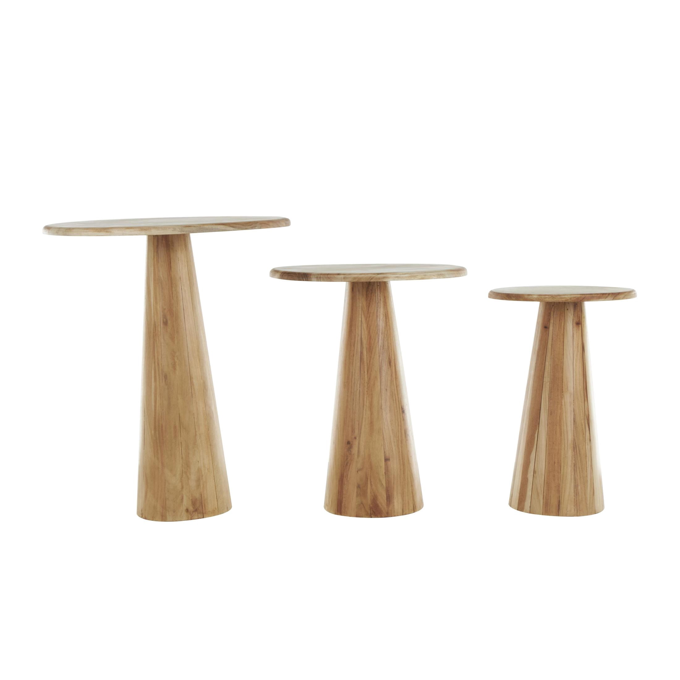 DecMode 20" x 24" Light Brown Wood Accent Table with Natural Wood Grains and Cone Shaped Bases, 3-Pieces