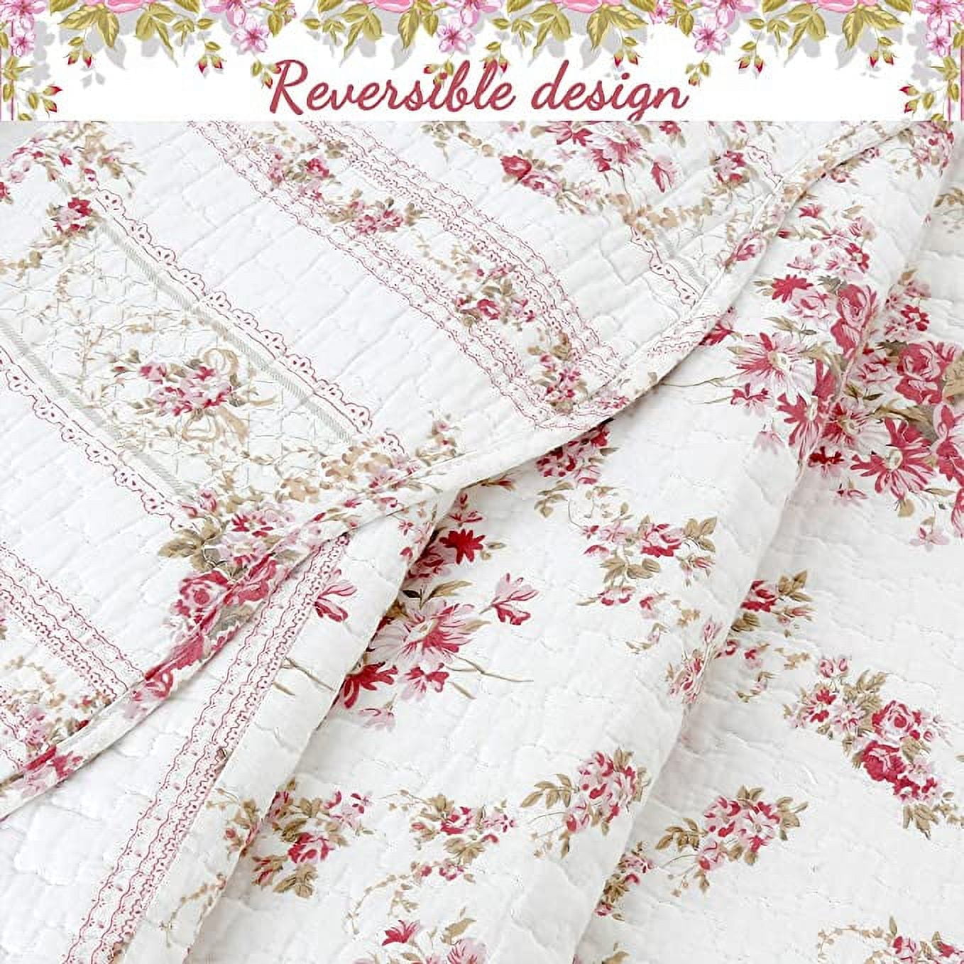 Cozy Line Cottage Vintage Rose Reversible 100% Cotton Quilt Bedding Set, 3-Piece Queen Set