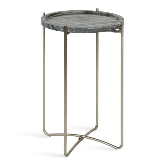 Kate and Laurel Vale Modern Side Table, 15.5 x 15.5 x 25, Gray Marble and Silver, Decorative End Table with Marble Top