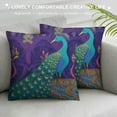 thumbnail image 3 of JEUXUS  Ethnic Throw Pillow Cushion Cover, Peacock Bird with Oriental Feather Before Image, Decorative Square Accent Pillow Case,  Purple Green, 3 of 5