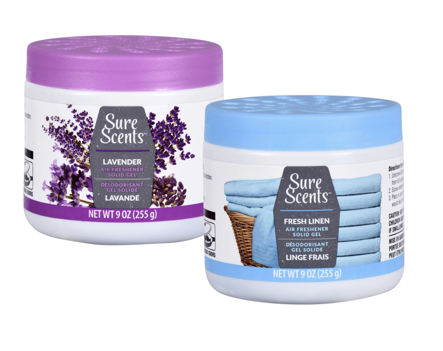 Solid Gel Air Fresheners 9 oz Lavender and Fresh Linen - Odor Eliminator Gel - Eliminates Odor in Bathrooms, Cars, Boats, RVs and Pet Areas - Air Freshener - 2 PACK