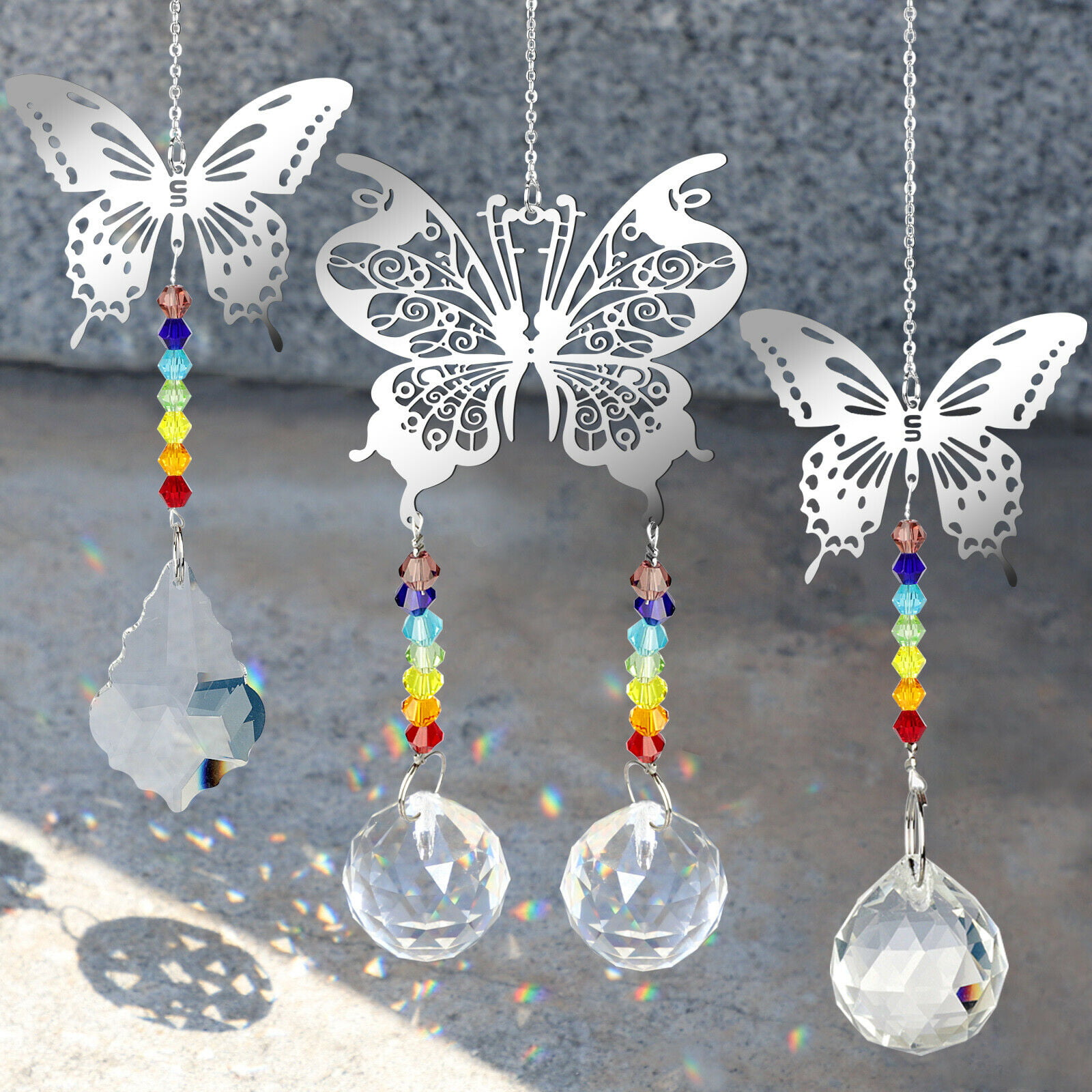 Crystal Prisms Ball Suncatcher Butterfly Home Hanging Ornament Car Pendant Decor 