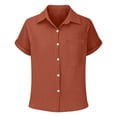 thumbnail image 5 of WOYY Girls Short Sleeve Button Down Shirt Casual Solid Loose Fit Pocket Shirt, Sizes 3-16, 5 of 5