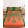 thumbnail image 2 of Twin Sze Fitted Sheet Set - Orange Green Palm Tree 2 Piece Bedding Sets 16" Deep Pocket Fitted Sheet with 1 Pillowcase, Summer Beach Coastal Modern Art Brushed Microfiber Hotel Luxury Bed Sheets, 2 of 9