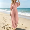 thumbnail image 2 of Ygbgbb Womens V Neck Cuffed Half Sleeve Jumpsuit Self Tie Fitted Waist Wide Leg Floor Length Pants with Hidden Pockets for Dinner Outings Town Trips Pink XXXXXL, 2 of 7