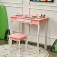 thumbnail image 4 of Set mesa tocador y taburete Costway para niños con Espejo tripartido blanco y rosa, 4 of 4