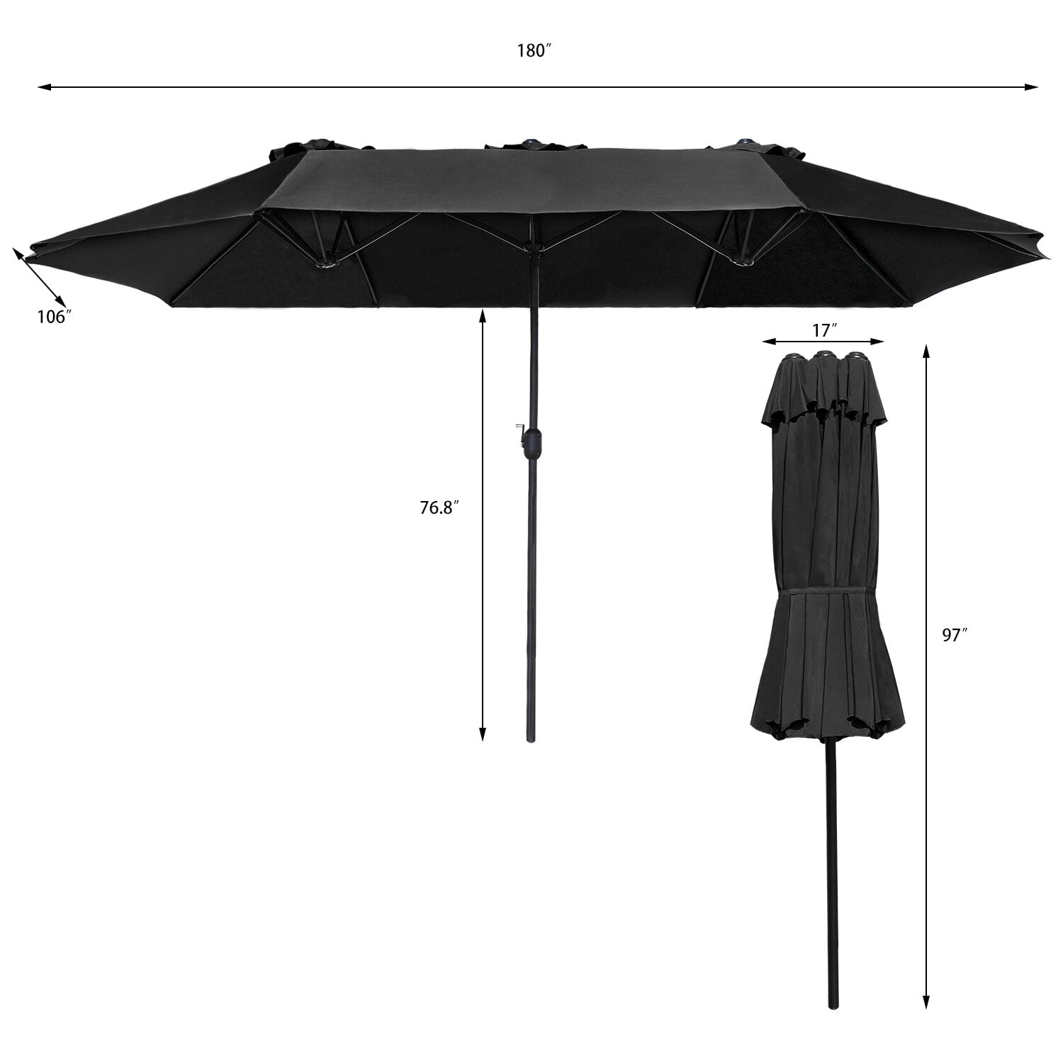 Lacoo 15 Ft Black Patio Double Sided Outdoor Twin Table Umbrella Rectangular Large Market Umbrella with Crank for Patio Shade Outside Deck or Pool