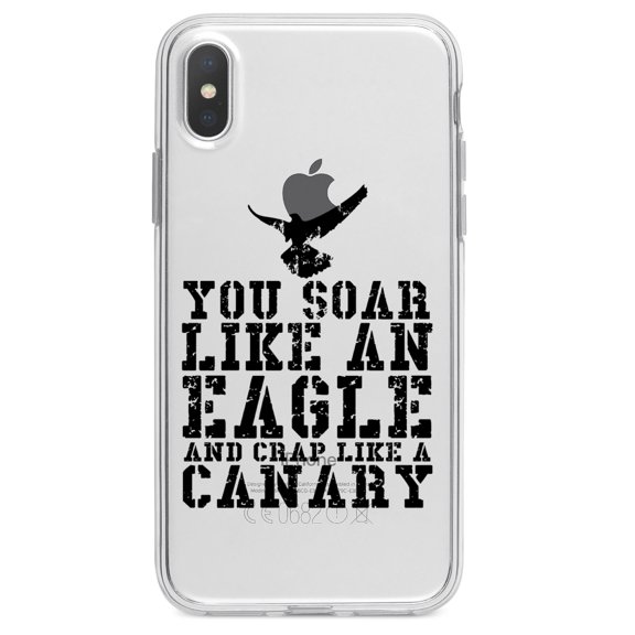 DistinctInk Clear Shockproof Hybrid Case for iPhone XS Max (6.5" Screen) - TPU Bumper Acrylic Back Tempered Glass Screen Protector - Soar Like Eagle, Crap Like a Canary