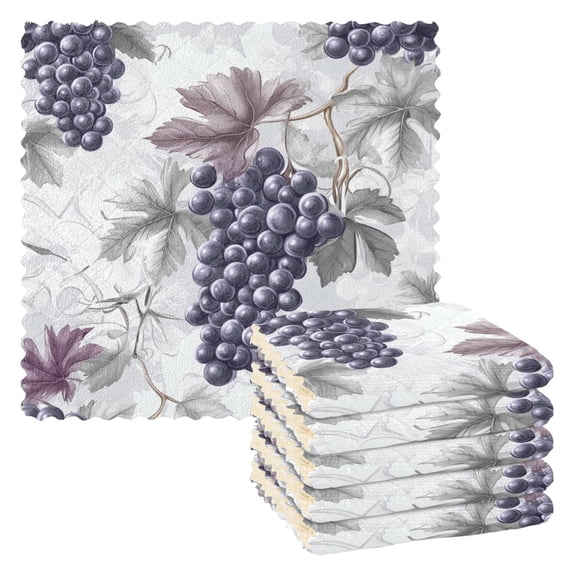 Purple Grapes Leaves Kitchen Towels 6 Pcs Dish Towels Absorbent Soft Quick Dry Towel Dish Rags for Washing Dishes