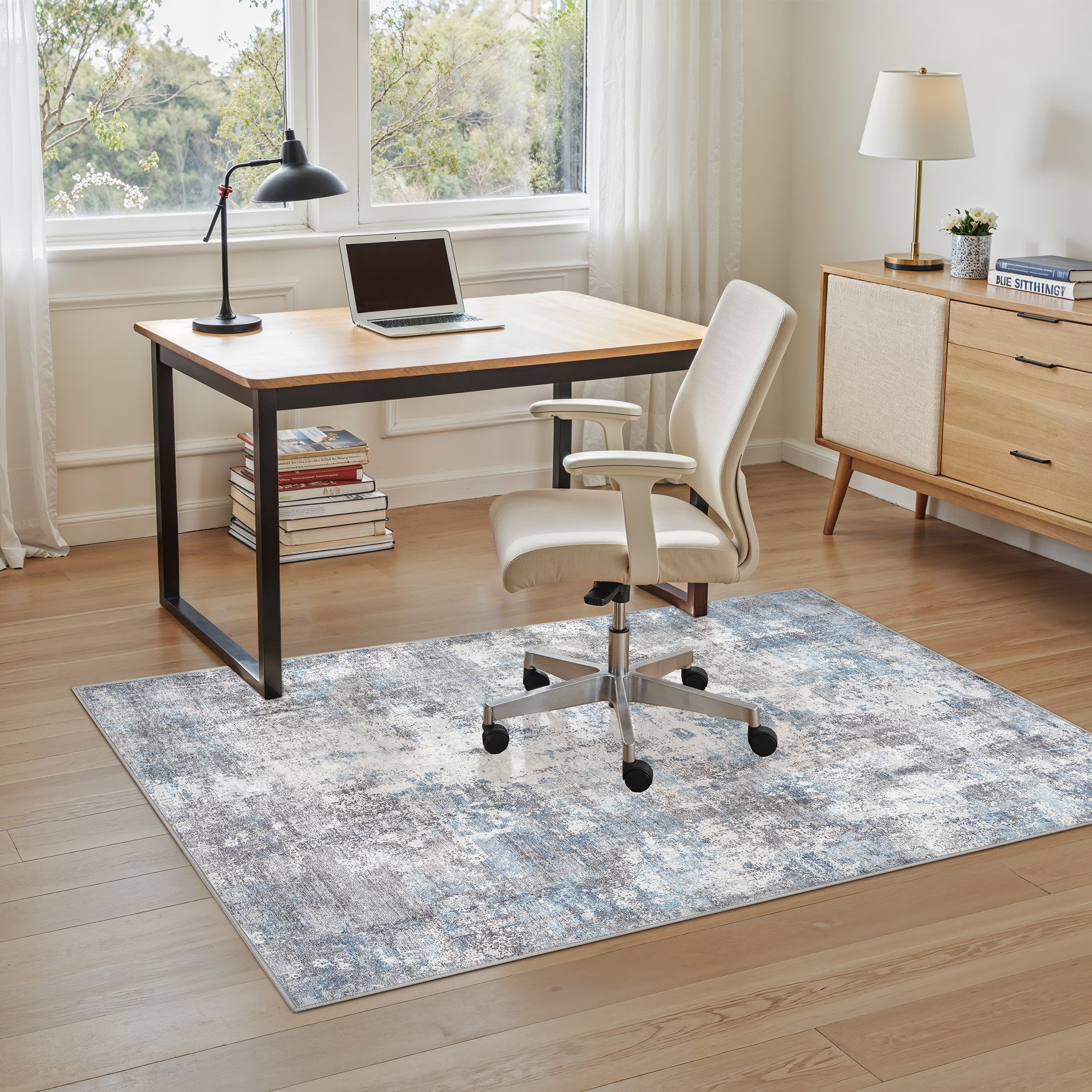 Uermei 3x5 Washable Entryway Rug: Non-Slip Soft Abstract Indoor Area Rug for Living Room Kitchen Bedroom, Stain-Resistant Door Mat Throw Carpet for Laundry Foyer Home Decor - Blue Gray
